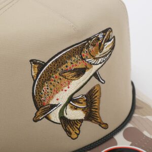 Paramount Outdoors Brown Trout Hat 5-Panel Throwback Fly Fishing Trucker hat with Quick Dry Fabric and Stretch Comfort Snapback