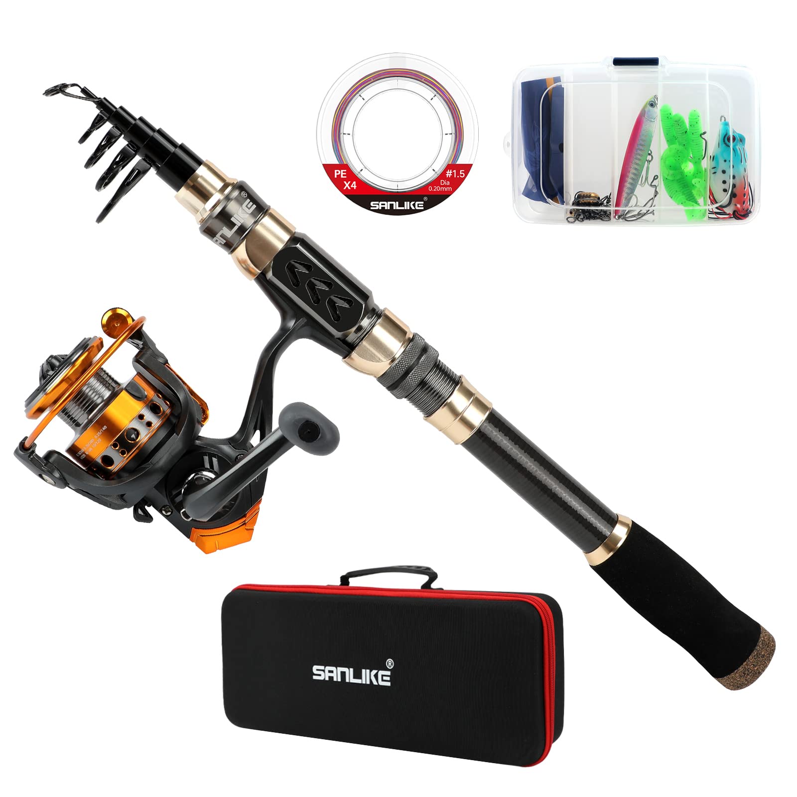 SANLIKE 5.9' Fishing Rod and Reel Combo, Fishing Rod, Fishing Pole, Fishing Gear and Equipment, Carbon Fiber Travel Fishing Rod, Fishing Pole Set for Sea, Lakes, Men's Gift, Travel