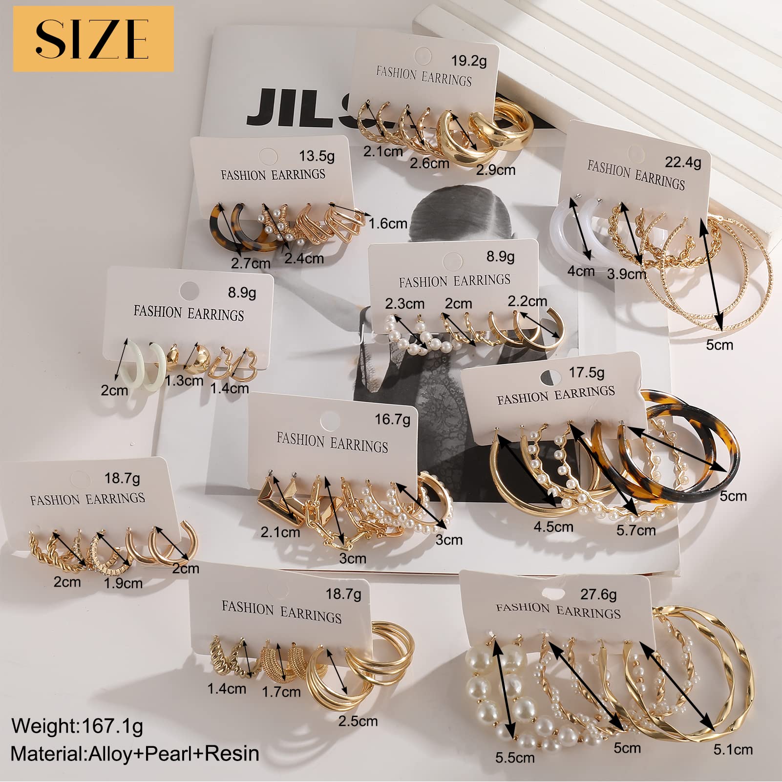 30 Pairs Gold Earrings Set for Women, Fashion Pearl Chain Link Stud Drop Dangle Earrings Multipack Hoop Earring Packs, Hypoallergenic Earrings for Birthday Party Jewelry