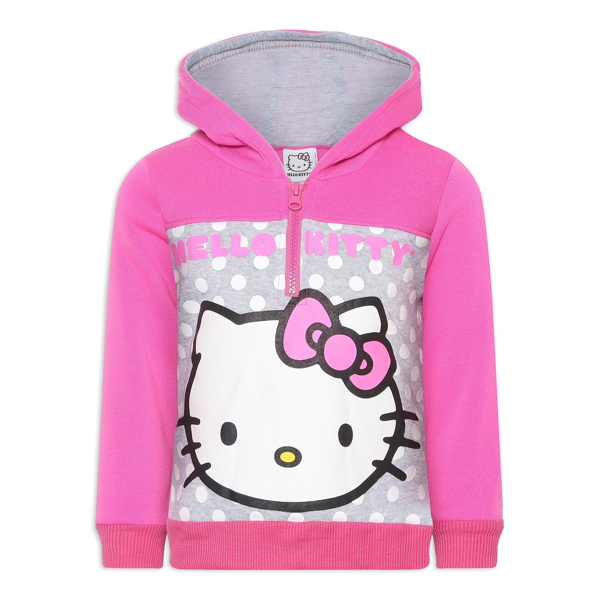 Hello Kitty Sanrio Girls Half Zip Up Hoodie for Toddlers, Little and Big Girls Pink