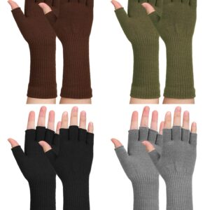 Eurzom 4 Pairs Winter Fingerless Gloves for Men Women Knit Long Cuff Stretchy Typing Gloves Warm Half Finger Gloves for Driving Working Office