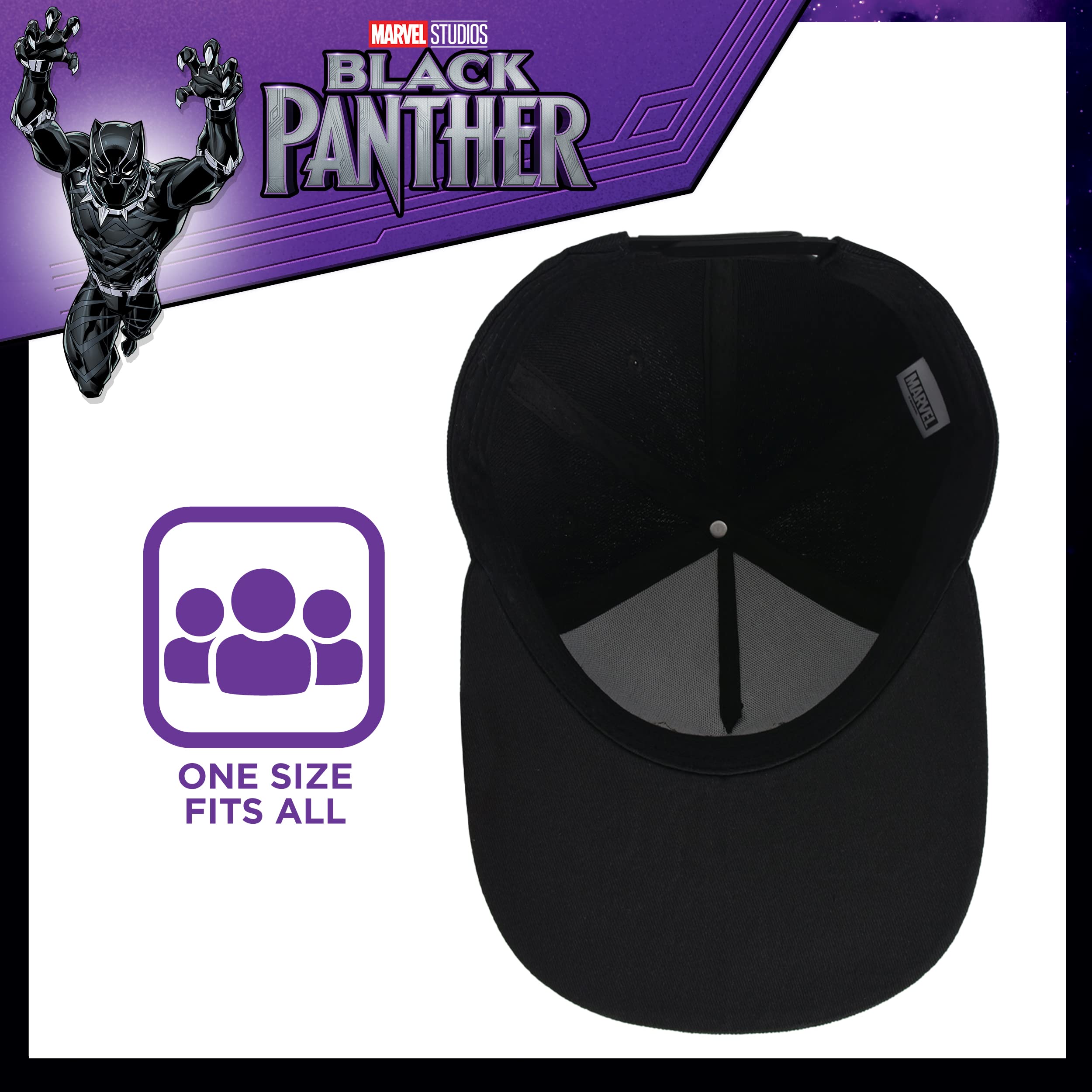 Marvel Black Panther Baseball Cap, Claw Necklace Snapback Flat Brim Hat, Black, One Size