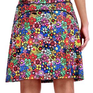 KORALHY Plus Size 20" Knee Length Skort Skirts, Golf Skirts Dressy High Waisted Athletic Skirts Blue Geometry 2XL