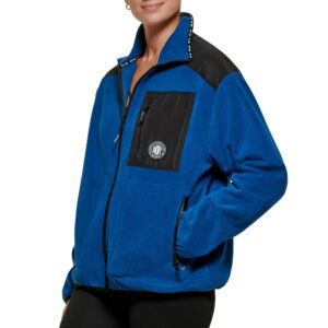 dkny women's sport full zip hybrid polar fleece jacket, poseidon, medium