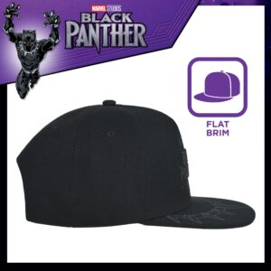 Marvel Black Panther Baseball Cap, Claw Necklace Snapback Flat Brim Hat, Black, One Size