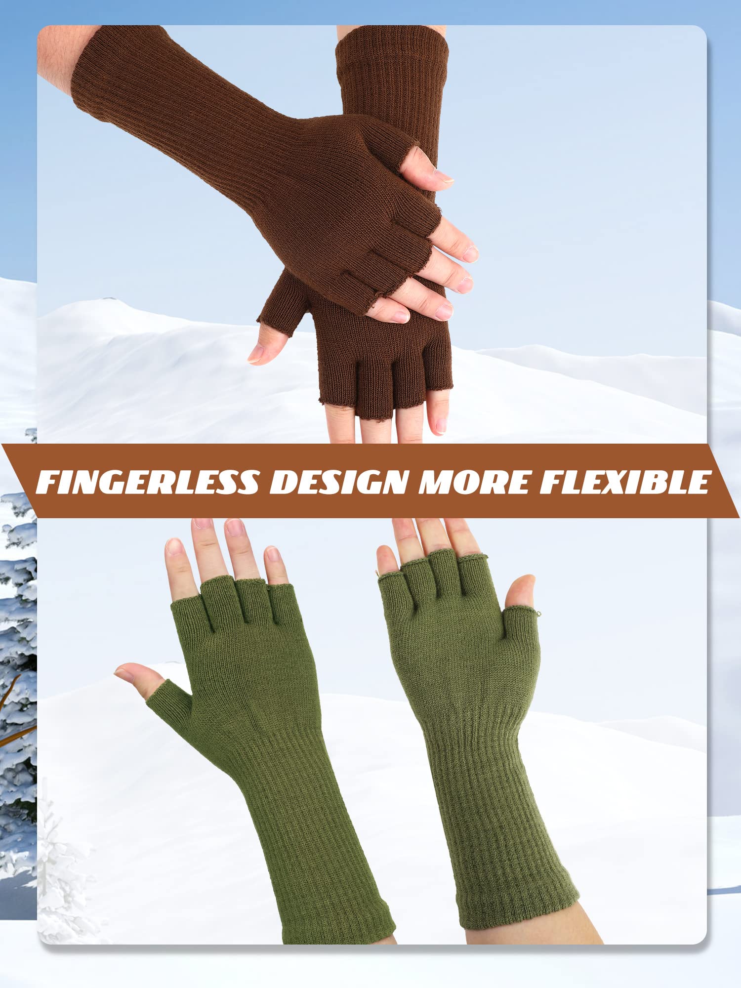 Eurzom 4 Pairs Winter Fingerless Gloves for Men Women Knit Long Cuff Stretchy Typing Gloves Warm Half Finger Gloves for Driving Working Office