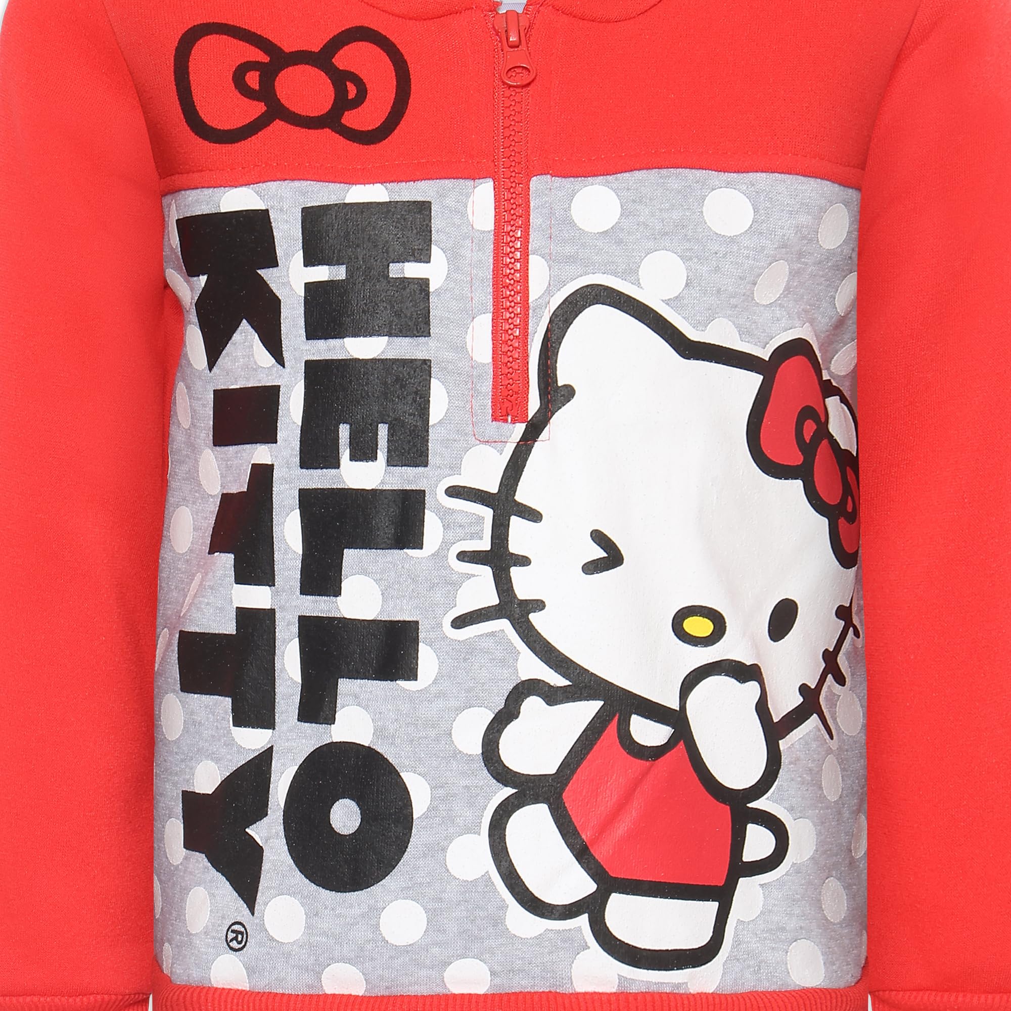 Hello Kitty Sanrio Girls Half Zip Up Hoodie for Toddlers, Little and Big Girls Red