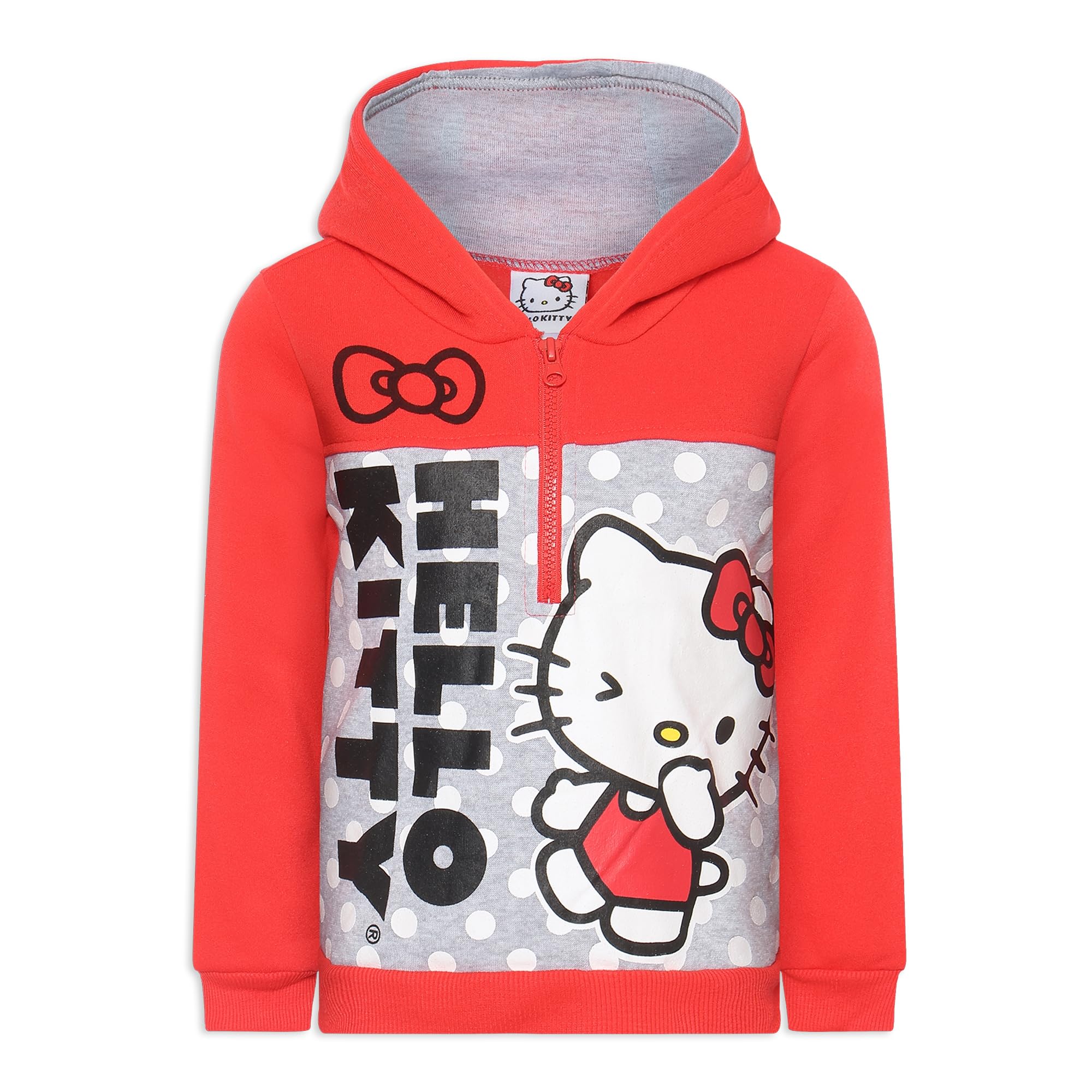 Hello Kitty Sanrio Girls Half Zip Up Hoodie for Toddlers, Little and Big Girls Red