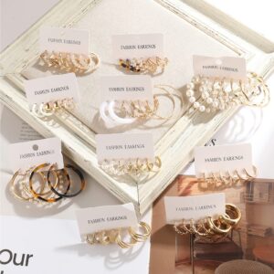 30 Pairs Gold Earrings Set for Women, Fashion Pearl Chain Link Stud Drop Dangle Earrings Multipack Hoop Earring Packs, Hypoallergenic Earrings for Birthday Party Jewelry