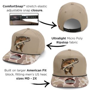 Paramount Outdoors Brown Trout Hat 5-Panel Throwback Fly Fishing Trucker hat with Quick Dry Fabric and Stretch Comfort Snapback