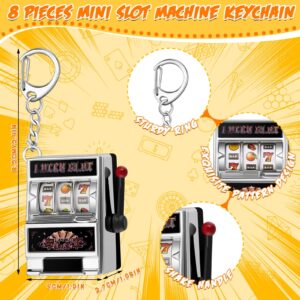 Panelee 8 Pcs Slot Machine Keychain Mini Casino Key Chains Kawaii Keychain for Christmas Las Vegas Party Gifts (Gold,Silver)