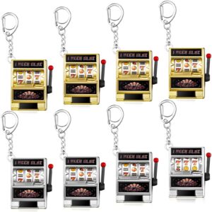 panelee 8 pcs slot machine keychain mini casino key chains kawaii keychain for christmas las vegas party gifts (gold,silver)