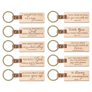 fumete 10 pieces wood bible keychain wooden religious keyrings pu leather christian keychain bible verse keychain christian quote keychains for women men sunday school teacher appreciation day