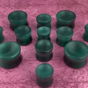 Mystic Metals Body Jewelry Pair of Emerald Green Cat Eye Stone Double Flare Concave Plugs (STN-671) (00g (10mm))