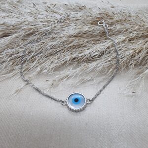 Blingoz Evil Eye 925 Silver Plated Bracelet for Luck and Protection (8 MM Coin Bracelets)