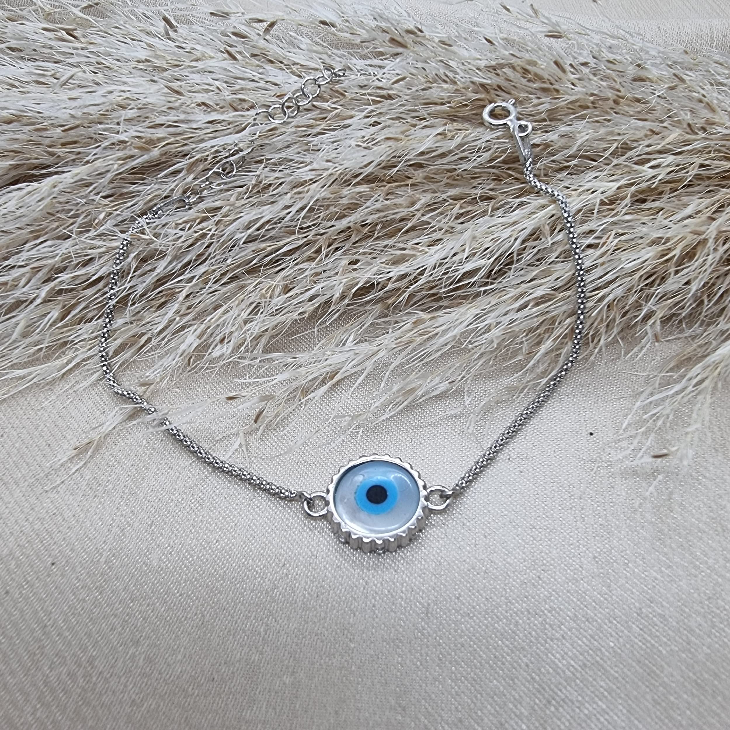 Blingoz Evil Eye 925 Silver Plated Bracelet for Luck and Protection (8 MM Coin Bracelets)