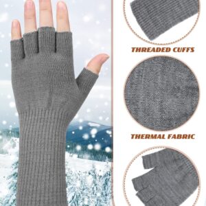 Eurzom 4 Pairs Winter Fingerless Gloves for Men Women Knit Long Cuff Stretchy Typing Gloves Warm Half Finger Gloves for Driving Working Office