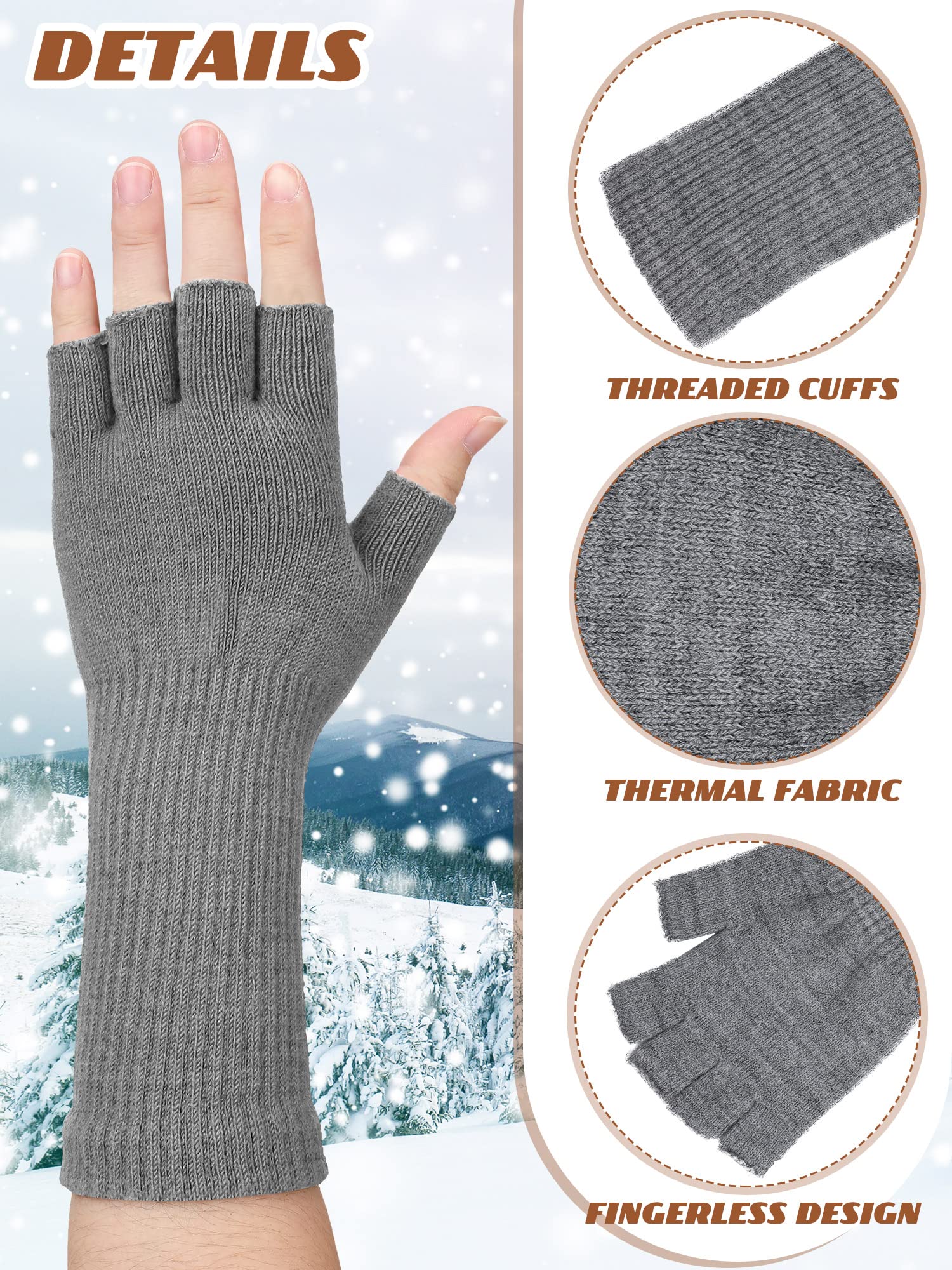 Eurzom 4 Pairs Winter Fingerless Gloves for Men Women Knit Long Cuff Stretchy Typing Gloves Warm Half Finger Gloves for Driving Working Office