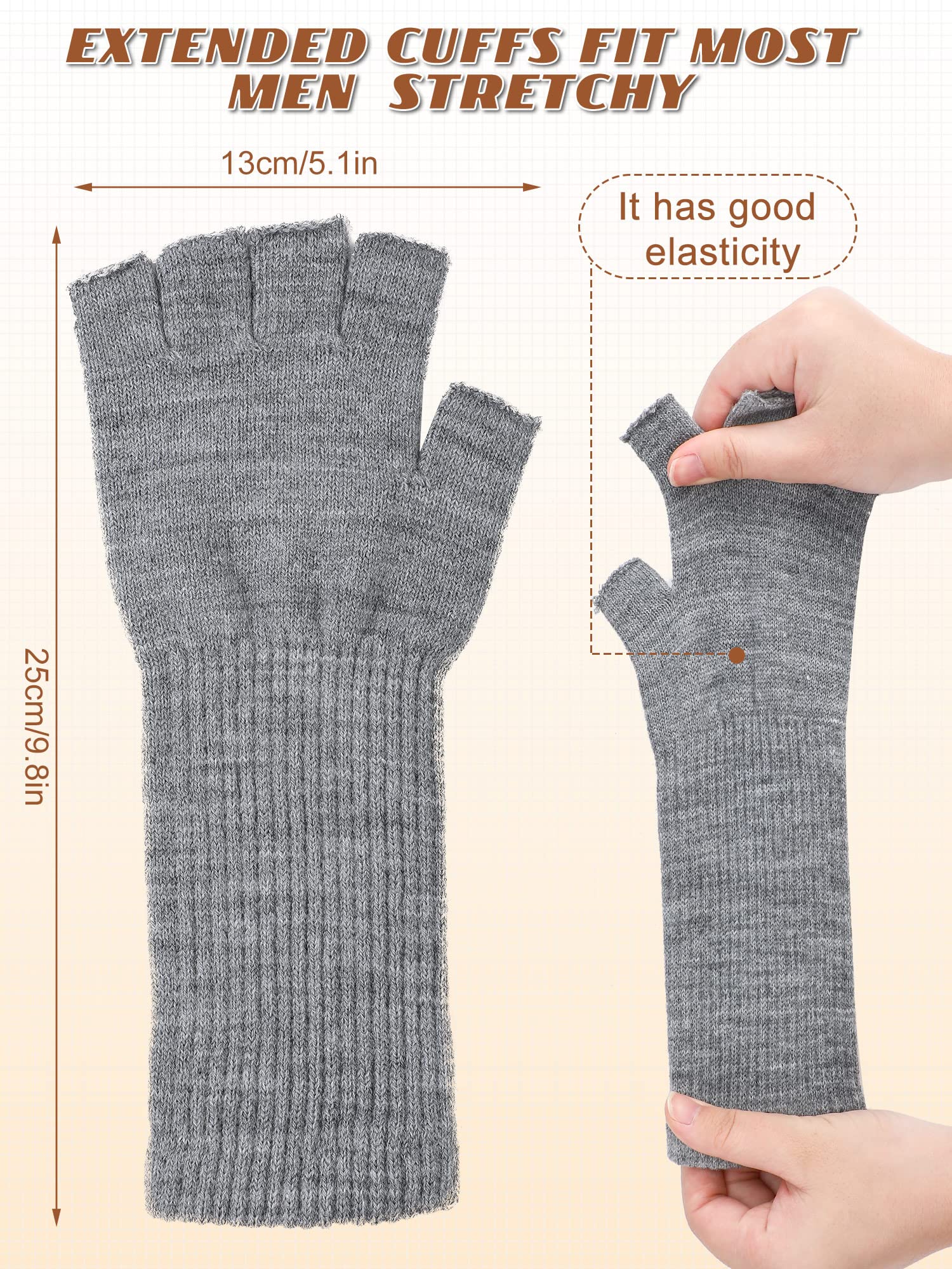 Eurzom 4 Pairs Winter Fingerless Gloves for Men Women Knit Long Cuff Stretchy Typing Gloves Warm Half Finger Gloves for Driving Working Office