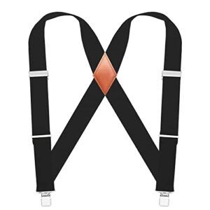 QCWQMYL Men's Trucker Side Clip Suspenders for Men Heavy Duty 2'' Wide X Style Big and Tall Black Suspenders Work Braces