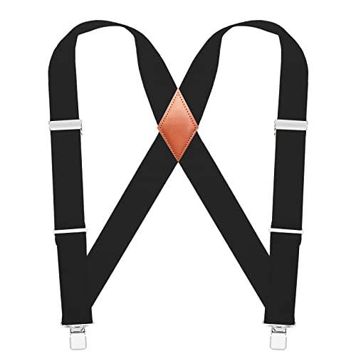 QCWQMYL Men's Trucker Side Clip Suspenders for Men Heavy Duty 2'' Wide X Style Big and Tall Black Suspenders Work Braces