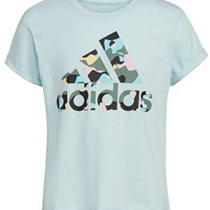 adidas Girls' Big Short Sleeve Dolman Waist Tee 22, Almost Blue, Medium