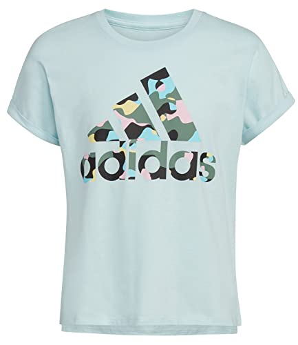 adidas Girls' Big Short Sleeve Dolman Waist Tee 22, Almost Blue, Medium