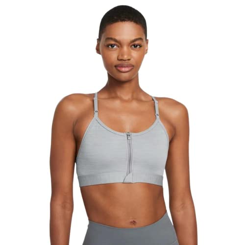 Nike Women's Dri-FIT Indy Zip-Front (as1, Alpha, m, Regular, Regular, Particle Grey/Black, Medium)