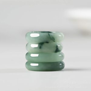 BJIMIDTI Natural A Grade Green Jade Rings for Women, 100% Genuine Burma Jade Band Ring, Real Good Luck Wealth Jadeite Jade Ring Jewelry Gifts for Women,Green,Size 8