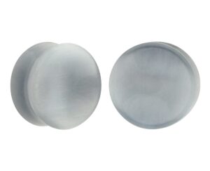 mystic metals body jewelry pair of grey cat eye stone concave double flare plugs (stn-673) (5/8" (16mm))