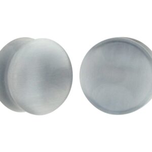 Mystic Metals Body Jewelry Pair of Grey Cat Eye Stone Concave Double Flare Plugs (STN-673) (5/8" (16mm))