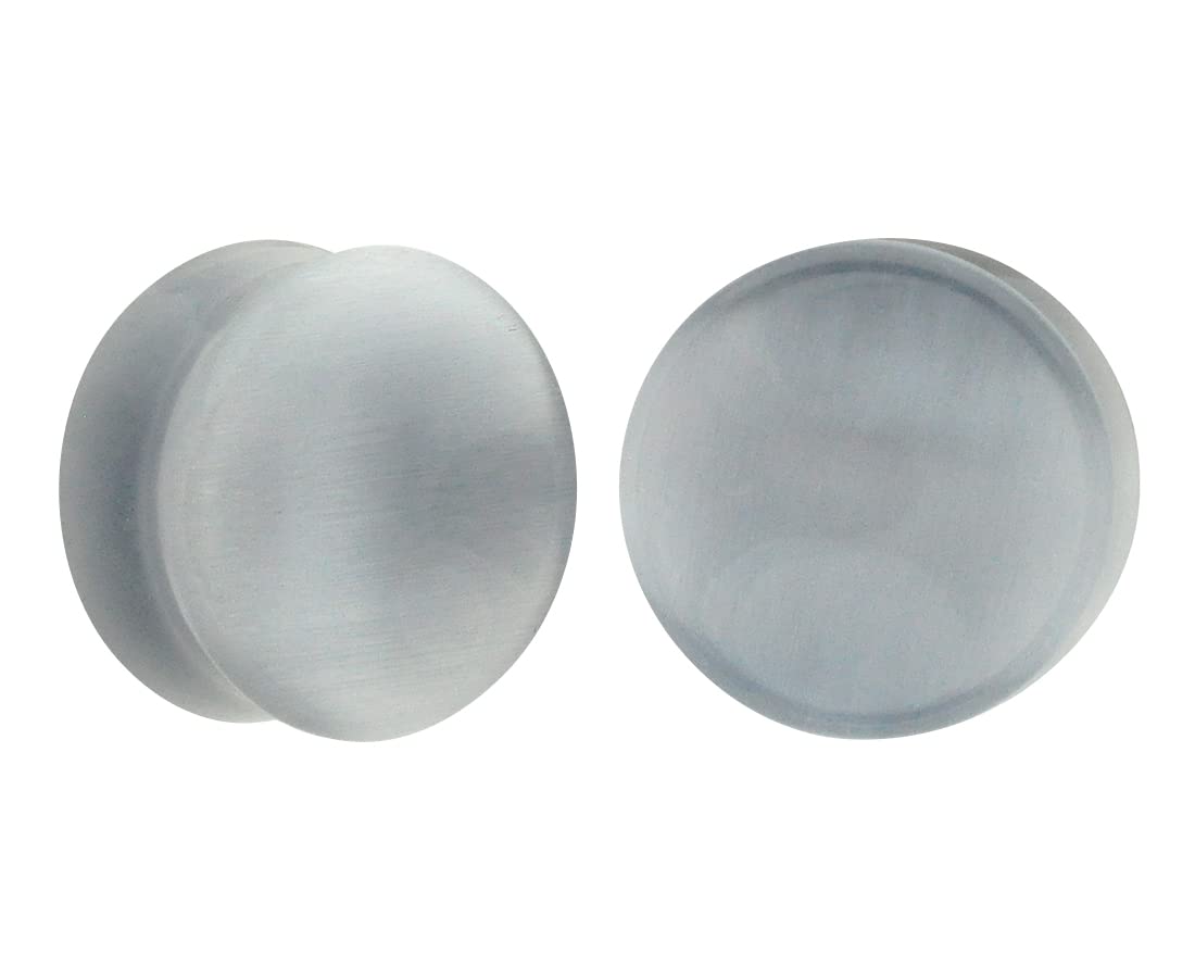 Mystic Metals Body Jewelry Pair of Grey Cat Eye Stone Concave Double Flare Plugs (STN-673) (5/8" (16mm))