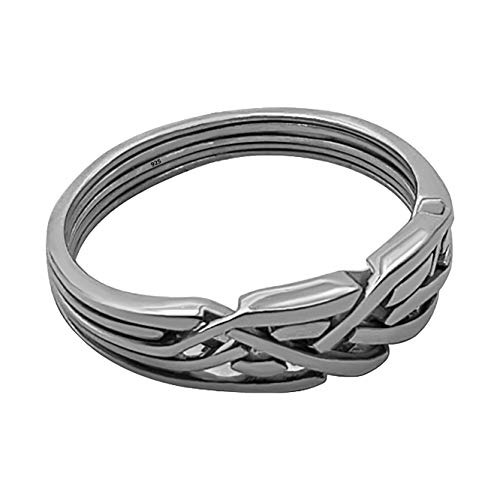 OFLIUM Olympic 5 Band Handmade Turkish Puzzle ring 925 Sterling Silver five pieces wrapped interlocking Knott inspired stacking Ladies men Stacking elegance Unique ring Puzzle ring SILVER (10)