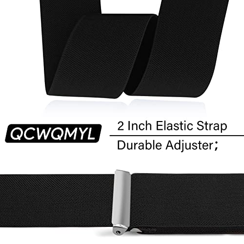 QCWQMYL Men's Trucker Side Clip Suspenders for Men Heavy Duty 2'' Wide X Style Big and Tall Black Suspenders Work Braces