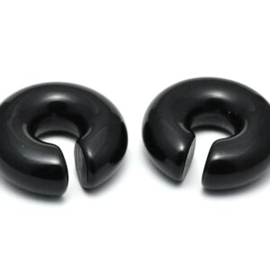 Mystic Metals Body Jewelry Pair of Black Obsidian Stone Hoop Ear Weights (STN-675) (1/2" (12mm))