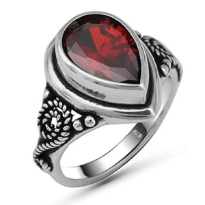 LOMBARDY JEWELRY Genuine 925 Sterling Silver Pear Teardrop Brilliant Shape Red Cz Cubic Zirconia Ruby Color Stone Luxury Gift Filigree Style Ring for Her (6)