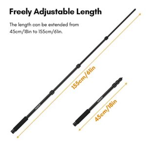 Andoer Handheld Microphone Boom Arm 5-Section Extendable Mic Arm Aluminum Alloy Boom Pole for Microphones 1/4 Inch Screw & Thread with Foam Grip Locks 40cm-155cm Adjustable Length 3kg Load