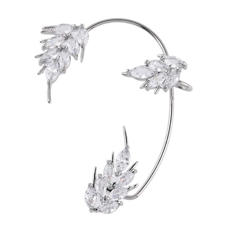 Kenjudess Sparkling Rhinestone Wheat Ear Cuffs 2Pcs Vintage Leaf Cartilage Ear Wrap Non-Pierced Fake Earrings Prom Party Festival Accessories for Women (Silver)