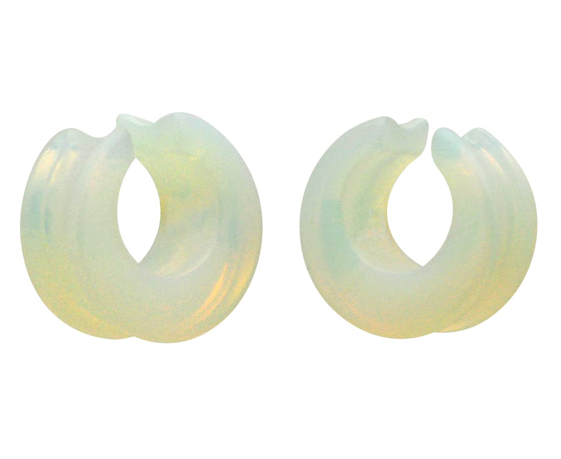 Mystic Metals Body Jewelry Pair of Double Flare Opalite Stone Saddle Spreaders (STN-674) (1-1/8" (28mm))