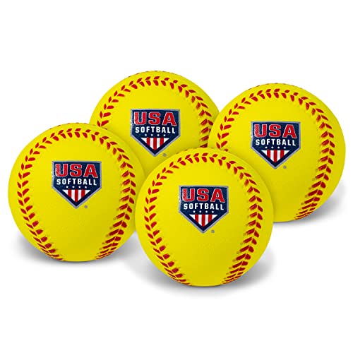 Franklin Sports Foam Practice Softballs - (4) USA Softball Official Size Foam Softballs for Kids - Squishy Foam Softball Balls - Great for Youth Training + Practice, Yellow