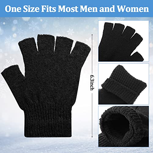 Handepo 24 Pairs Fingerless Gloves Winter Knit Gloves for Women Warm Half Finger Gloves Stretchy Gloves for Men (Black)