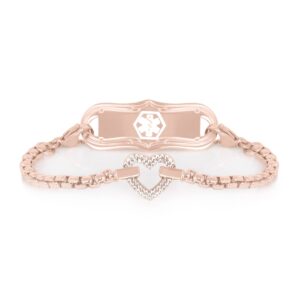 rose gold crystal heart, lauren's hope medical id, bracelet size = 7.5 inches, no gemstone