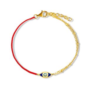 karma and luck red string bracelet for women, 18k gold evil eye charm with clasp closure made in bali, size 6”-8”