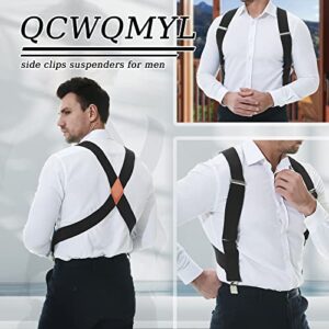 QCWQMYL Men's Trucker Side Clip Suspenders for Men Heavy Duty 2'' Wide X Style Big and Tall Black Suspenders Work Braces