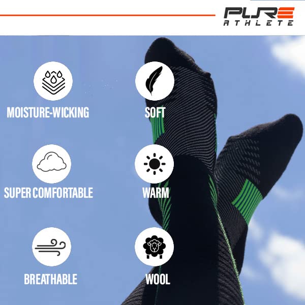 Pure Athlete Wool Compression Ski Socks - Ultra Compression Thermal Boot Socks for Skiing Hiking Hunting Cold Weather (Black/Neon Yellow, X-Large)