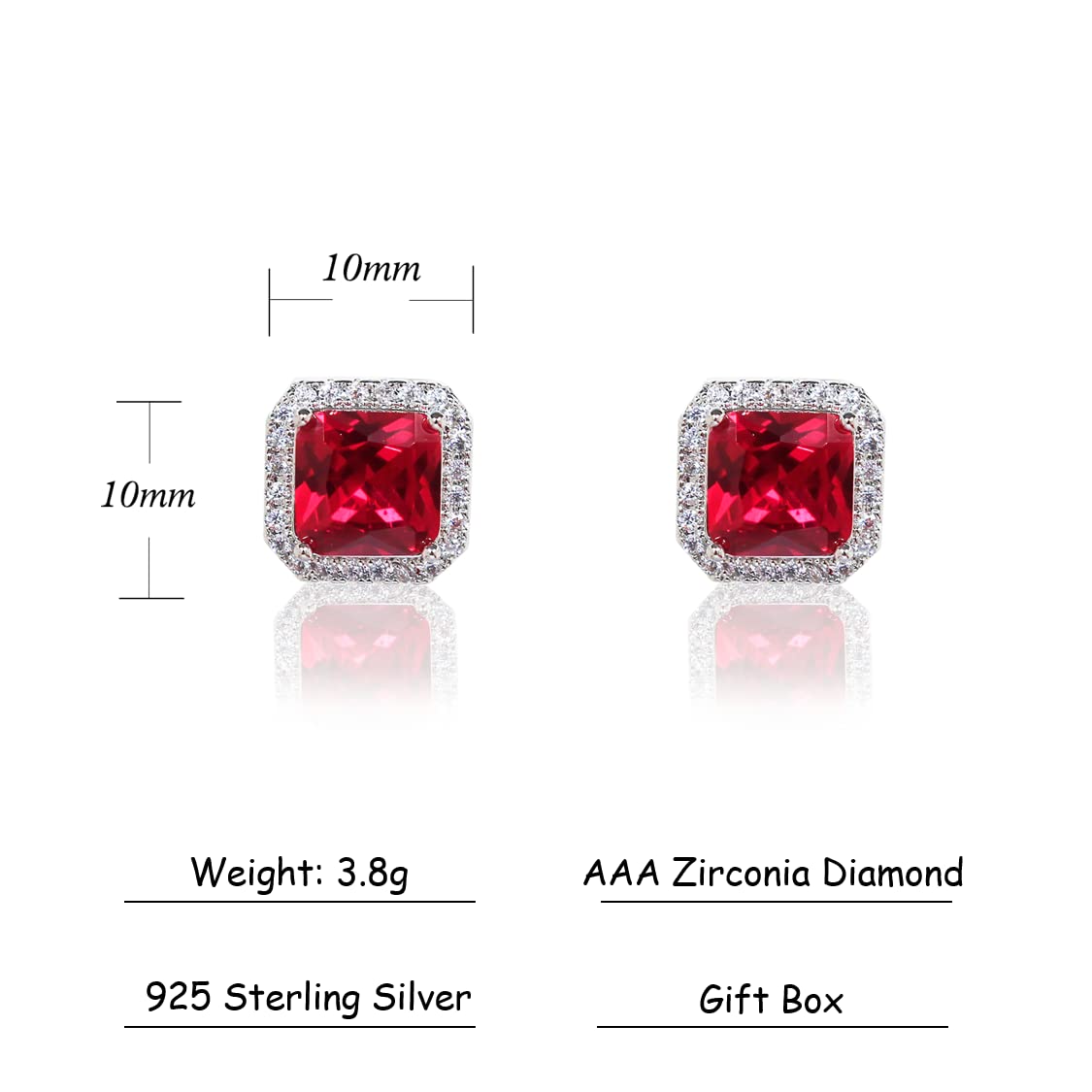 CHERUBIC Women's 925 Sterling Silver Stud Earrings AAA Cubic Zircon Square Halo Stud Earrings Crystal Jewelry Gift For Women