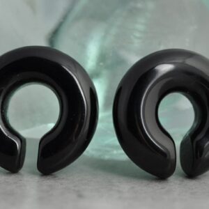 Mystic Metals Body Jewelry Pair of Black Obsidian Stone Hoop Ear Weights (STN-675) (1/2" (12mm))