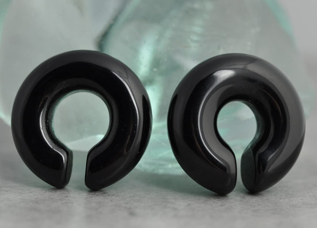 Mystic Metals Body Jewelry Pair of Black Obsidian Stone Hoop Ear Weights (STN-675) (1/2" (12mm))