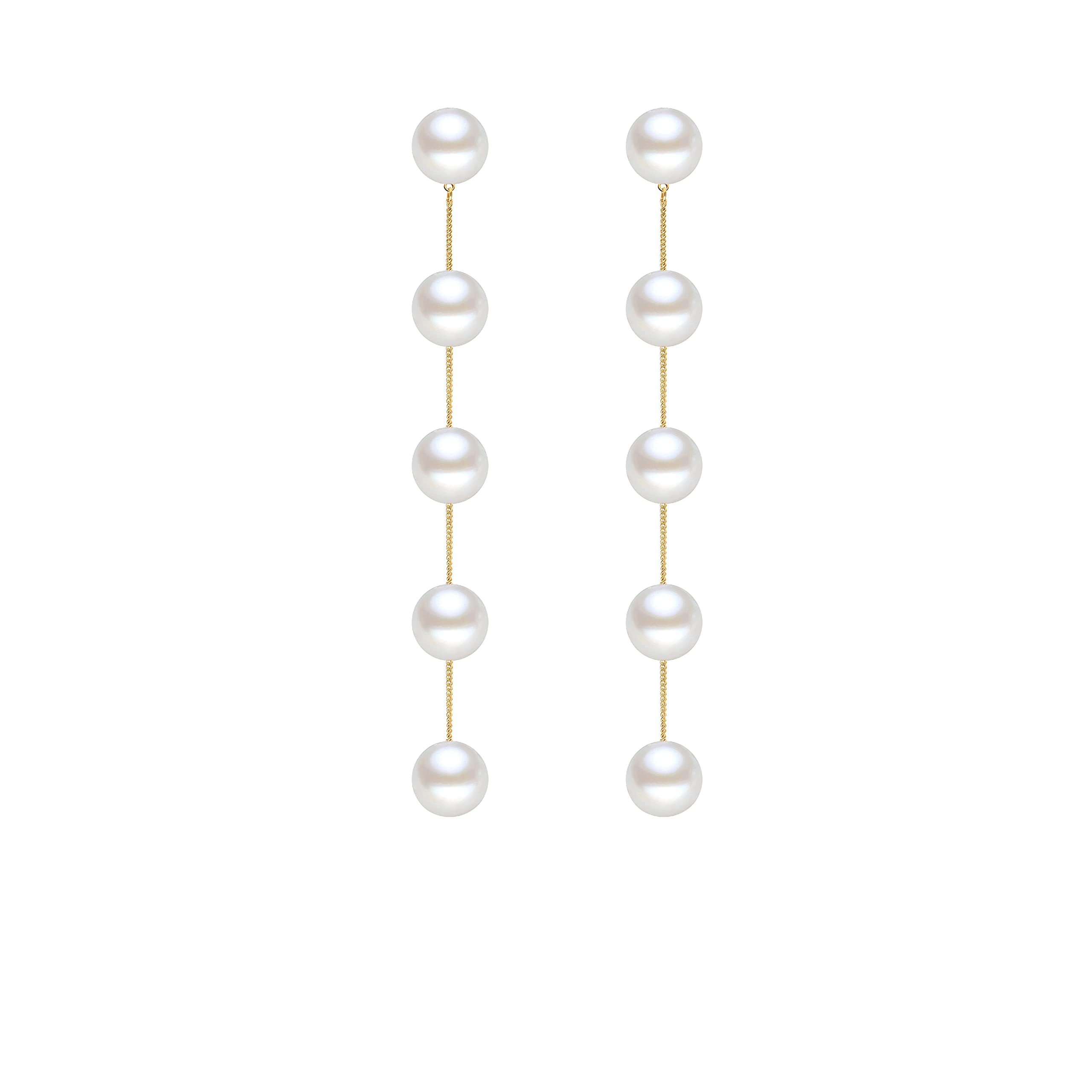 Voaino Long Pearl Earrings for Women 14K Gold Plated Pearl Dangle Earrings Hypoallergenic Elegant Wedding Pearl Tassel Earrings for Bridal (gold long pearl)