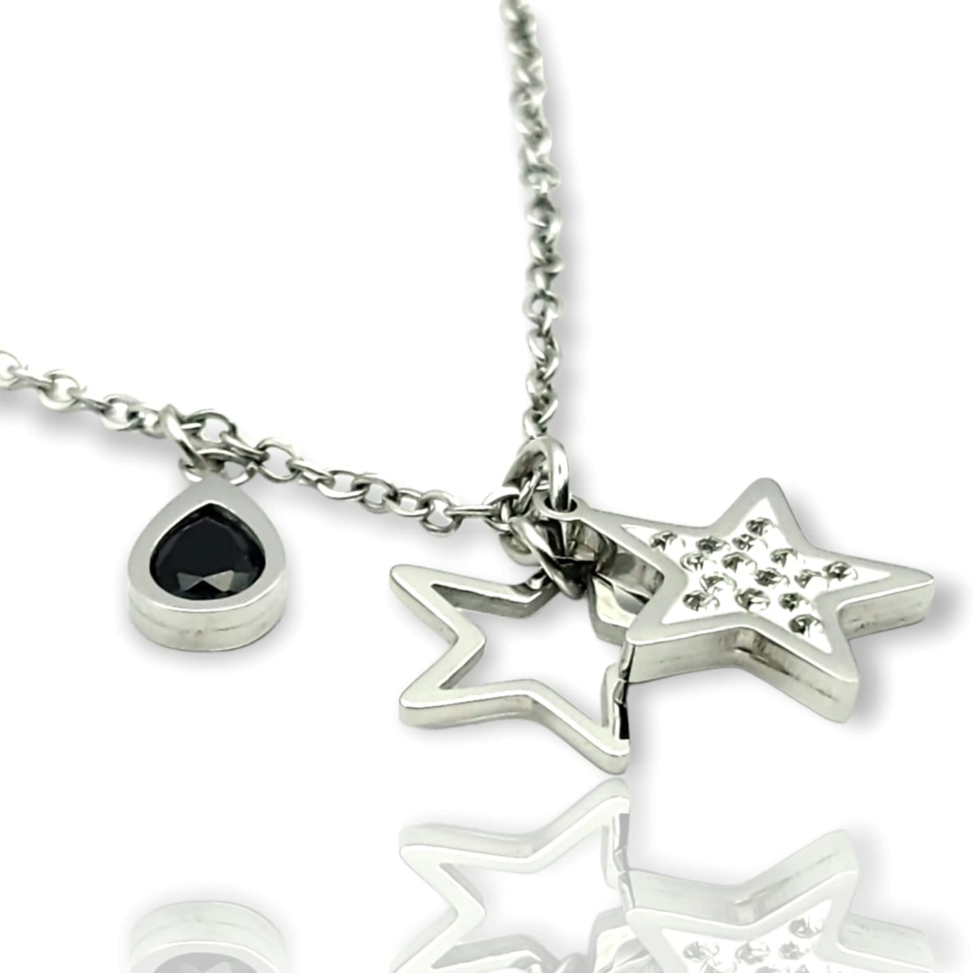 MOXIE ACCESSORIES Stainless Steel Dainty Stars and Teardrop Charm Necklace Pendant